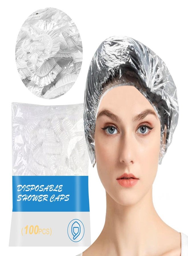 Lagincig 100PCS Shower Caps for Women Disposable, Large Shower Cap for Long Hair, Waterproof Plastic Shower Caps Disposable for Shower, Salon, Travel & Disposable Shower Caps for Sourdough - Image 1